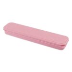 OriGlam 1pcs Reusable Utensils Wheat Straw Travel Cutlery Box, Portable Tableware Flatware Box for Picnic Camping (Pink)