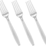 isupli 50 x Plastic Forks Light Weight Dessert Forks Clear Washable Cutlery Set Perfect Tableware for Daily Use Weddings Birthday Parties BBQ's C