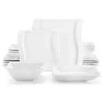 MALACASA Dinner Sets, 16 Piece Plates and Bowls Set, Porcelain Tableware Square Dinnerware Sets with 4 Piece Dinner Plates/Dessert Plates/Soup Pl