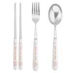 Little TwinStars Tableware Travel Set,Stainless Steel Fork,Spoon,and Chopstick Utensils Set,Pink Color Design with Carrying case