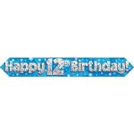 9ft Banner Happy 12th Birthday Blue Foil Holographic