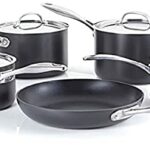 Stellar Hard Anodised S6C1 Set of 5 Teflon Non-Stick Pan 20c, 18cm, 16cm Saucepans with Lids, 14cm Milk Pan, 26cm Frying Pan, Induction Ready