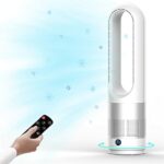 Bladeless Cooling Fan, 23.62 inch Tower Fan, 80° Oscillating Pedestal Fan with Remote Control, 8 Speeds, 8H Timer, LED Display with Auto Off, Por