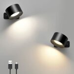 Mexllex 2PCS LED Wall Light, Rechargeable LED Wall Lamps, 3 Brightness Levels 3 Color Modes, 360° Rotatable Touch Control, Wireless Wall Mounted,