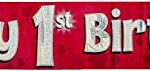 OakTree 624337 9ft Banner Happy 1st Birthday Pink Holographic, 9 ft