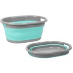 Russell Hobbs LA083517AQUAEU7 Collapsible 27L Laundry Basket, Curved Foldable Laundry Bin with Easy Grip Handles, Space Saving Washing Basket, Li