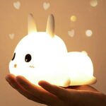 MOXTOYU Cute Bunny Night Light Kids, 7 Colors USB Rechargeable Touch Changing Rabbit Kids Night Lamp with Remote, Adjustable Brightness Bedroom R