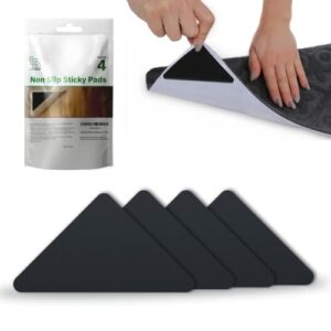 Non Slip Rug Gripper Pads: 4 Reusable Corner Carpet Tape Grippers - Adhesive No Skid Anti Slip Pad Hardwood Laminate Floors - Sticky Nonslip Grip