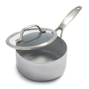 GreenPan Venice Pro Tri-Ply Stainless Steel Healthy Ceramic Non-Stick 16cm/1.5 Litre Saucepan Pot with Lid, PFAS Free, Multi Clad, Induction, Ove