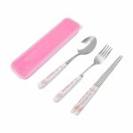 My Melody Print Portable Utensils with Case Kawaii Melody Reusable Flatware Set Chopsticks Fork Spoon Set for Travel Picnic (SCF-Melody)