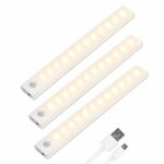 Vicloon Motion Sensor Cabinet Lights, 3 Pack 12 LED Cupboard Lights, Auto On/Off LED Closet Light, Wireless USB Rechargeable Cabinet Night Light