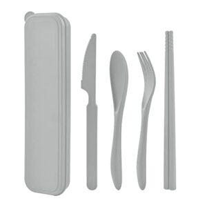 Travel Cutlery Set with Case, Plastic Cutlery Set Reusable Spoon Knife Fork Chopsticks Tableware, Portable Camping Utensils Set for Picnic Work L