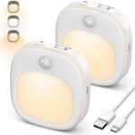 ANOPU Motion Sensor Lights Indoor, 2 Pack Rechargeable Night Light with 3 Colour Temperature, 5 Brightness and AUTO/ON/Off Modos, Stick on Lights