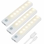 Vicloon Motion Sensor Cabinet Lights, 3 Pack LED Cupboard Lights, Auto On/Off LED Closet Light, Wireless USB Rechargeable Cabinet Night Light wit