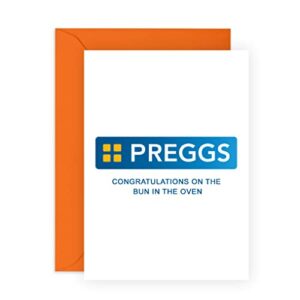 Central 23 Pregnancy Congratulations Card - 'PREGGS Card Bun in The Oven' - Funny Baby Shower Cards - New Mum Card - Pregnant Expecting Mother -