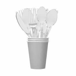 Venuscello® 150 x Clear Plastic Cutlery Set - 50 Spoon / 50 Fork / 50 Knife - Reusable & Washable, Heavy Duty Cutlery, Long Table Spoon - Ideal f