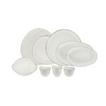 Karaca Streamline Middle 56 Pieces Dinnerware Set for 12 People,New Bone,Dinner Plates,Pasta Bowls,Salad/Cereal/Soup Bowls,Side Plates,Serving Pl