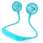 Amacool Neck Fan 2600mah Battery Operated Neckband Fan Hand-Free Wearable Personal USB Fan for Hot Flashes Home Office Travel Outdoor Sports (Lig