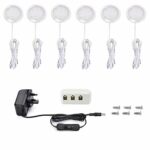 vlio Under Cabinet Light Kit, Set of 6, LED Puck Lights, 15W, 1500LM, Warm White, Display Cabinet Lighting, Disc Light for Kitchen, Closet, Count