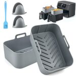 5PCS Silicone Air Fryer Liner for Ninja Dual, Air Fryer Accessories for AF300UK AF400UK Reusable Silicone Baking Basket/Tray for Ninja Foodi/Salt