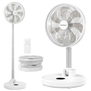 TriPole 12” Foldaway Standing Fan, 6 Speeds 70° Oscillating Pedestal Fan with Remote Control, 12000mAh Battery Operated Floor Fan, 6 Timer Settin
