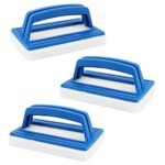 WideSmart 3 Pcs Pool Cleaning Pad,Pool Hand Brush Set Multipurpose Duty Scrubbing Brush Abrasive Pads with Handle Sponge Brush Wall Tile Glass Cl