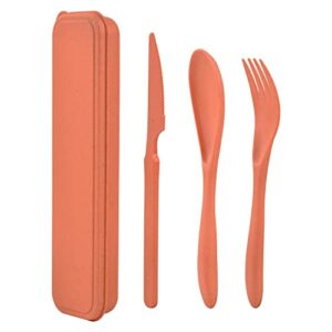 Travel Utensils with Case, Reusable Plastic Cutlery, Travel Cutlery Set, Flatware Set for Travel Work School Picnic Camping or Daily Use (Orange)
