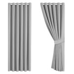 Aspire Homeware Blackout Curtains for Living Room - Light Grey Eyelet Curtains Bedroom Super Soft Window Treatments Ring Top Curtain with Tieback