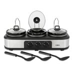 Tower T16015 Three Pot Slow Cooker with Independent Temperature Controls, Keep Warm Function, 4.5L, Stainless Steel,Black