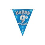 Party Bunting Happy 9th Birthday Blue Holographic 11 flags 3.9m