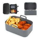 CUTIECLUB 1 PCS Air Fryer Reusable Silicone Liner for for Ninja Foodi AF400UK & Tower T17088 & AF300UK Dual Air Fryer,Silicone Bowl Rectangle Bas