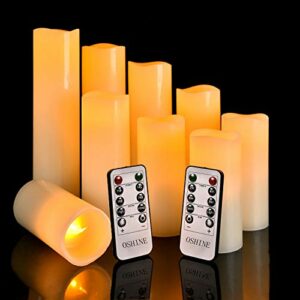 LED Candles OSHINE Flameless Candles (H 4"5" 6"7" 8"9") Set of 9 Real Wax Pillar Flickering Battery Candles With10-key Remote Control Timer 300 H