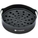 Cyraeon Silicone Air Fryer Basket Round Liner with Grease Tray Insert, Reusable Air Fryer Silicone Basket, Heat Resistant with Easy Cleaning Air