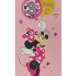 UK Greetings Disney 3rd Birthday Card For Her/Girl With Envelope - Badge Design - With Minnie Mouse, 121mm x 229mm