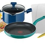 Tefal Chefclub by Tefal Pasta La Vista Cookware Set: Frypan 28 cm, Stewpot 20 cm, Utility Knife, Cutting Board, Recipe Booklet G804S404, Green an
