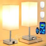 Aooshine Bedside Lamps Set of 2, Touch Lamps Bedside with USB-C+A Charging Ports, Table Lamp with 3-Way Dimmable, Small Table Lamps for Bedroom w