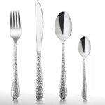 Cutlery Set, HaWare 32-Piece Stainless Steel Hammered Flatware Sets, Include Knife/Spoon/Fork, Suitable for Kitchen Party Camping, Mirror Polishe
