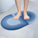 Kikuo Absorbent Bath Mat, Bathroom Floor Mat Non-Slip Silicone Base, Soft Oval Bath Mat, Washable Absorbent Floor Mat(Blue, 40x60cm)