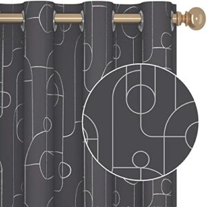 Deconovo Curtains Silver Wave Line Circle Printed Blackout Eyelet Curtains for Living Room 52x84 Inch Dark Grey 2 Panels