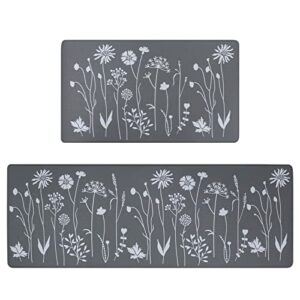 RLAVBL 2 Pieces Kitchen Mats and Rug Set,Non-Slip Washable, Kitchen Floor Mats, Anti Fatigue Kitchen Mat(120x44cm+75x44cm,Grey).