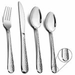 Homikit Cutlery Sets, Stainless Steel 16 Piece Hammered Cutlery Set, Metal Silverware Tableware Include Fork Knife Spoon Set Great for Christmas/