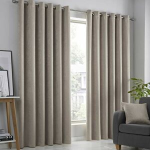 Fusion - Strata - Blockout Pair of Eyelet Curtains - 90 Width x 90 Drop (228 x 228 cm) in Natural