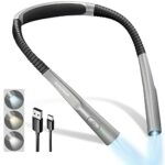Glocusent Upgraded LED Neck Reading Light, Book Lights for Reading at Night, 30-min Timer, 3 Colours & 4 Brightness Adjustable, Perfect Rechargea