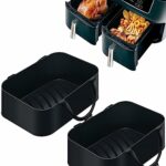 2X 2Pcs Ninja Foodi Dual Silicone Air Fryer Liners, Easy to Clean, DZ201/ DZ401 8-10QT, Durable, Reusable, Ninja Air Fryer Accessories, Safe, Hea