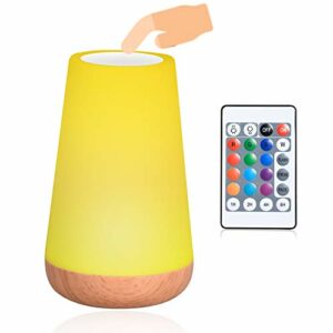 LED Night Light, Bedside Touch Table Lamp, Dimmable Color Changing USB Rechargeable, Remote Control Dimmable Eye Caring Desk Lamp, Wooden Base Po