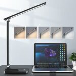 One Fire LED Desk Lamp,15 Modes LED Desk Light,500 Lumen LED Lamp,Dimmable Reading Lamp,Desk Lamps Office,Adjustable LED Table Lamp,Black Desk La
