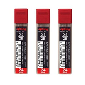 rOtring 0.5mm 2B Super Polymer Pencil Lead - Pack of 3 Tubes - 72 Leads in Total - Refills for Mechanical Pencils