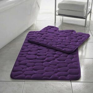 EXQUIZIT HOME Luxury 2PC Pebbles Memory Foam Bath & Pedestal Mat Sets Non Slip Soft Bathroom Rugs COLOUR : PURPLE