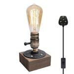 Luxvista E27 Vintage Wooden Table Lamp Base, Industrial Edison Desk Lamp Holder with UK Plug, Rustic Bedside Desk Lamps for Cafe Bar Bedroom Livi