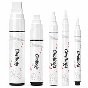 5 White Chalkboard Chalk Pens - White Dry Erase Markers for Blackboard, Chalkboard Signs, Windows, Glass | Variety pack - Fine & Jumbo Size Ink P